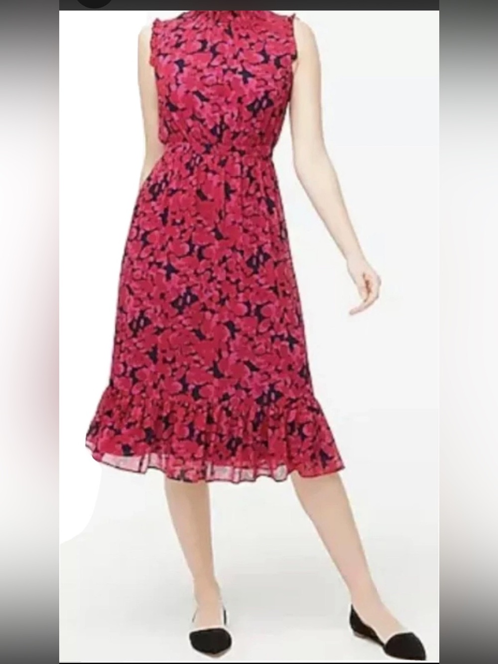J Crew Sleeveless Smocked Neck Midi Dress In Azalea Berry 2